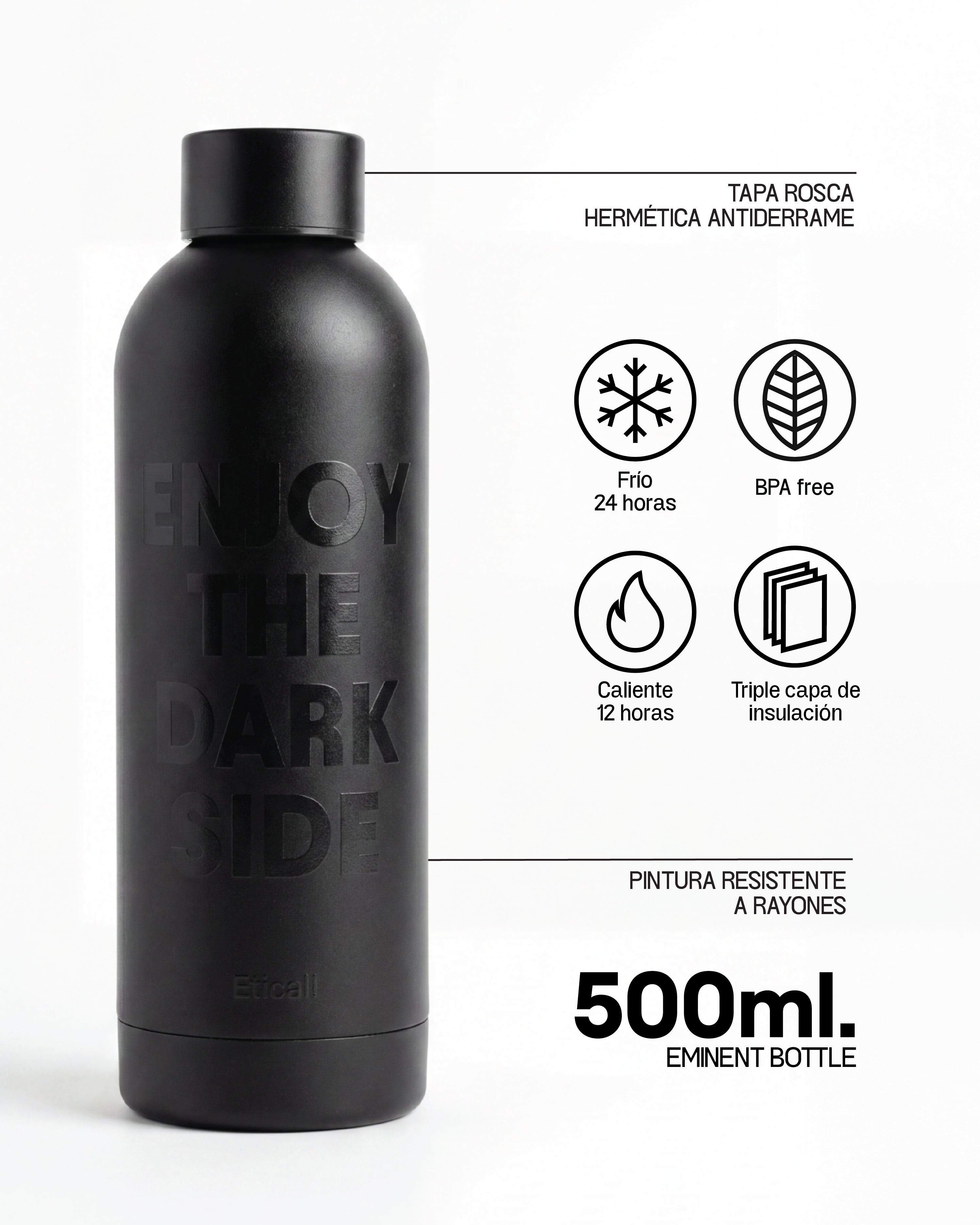 EMINENT Etical Bottle "ENJOY THE DARK SIDE" 500ml NEGRO
