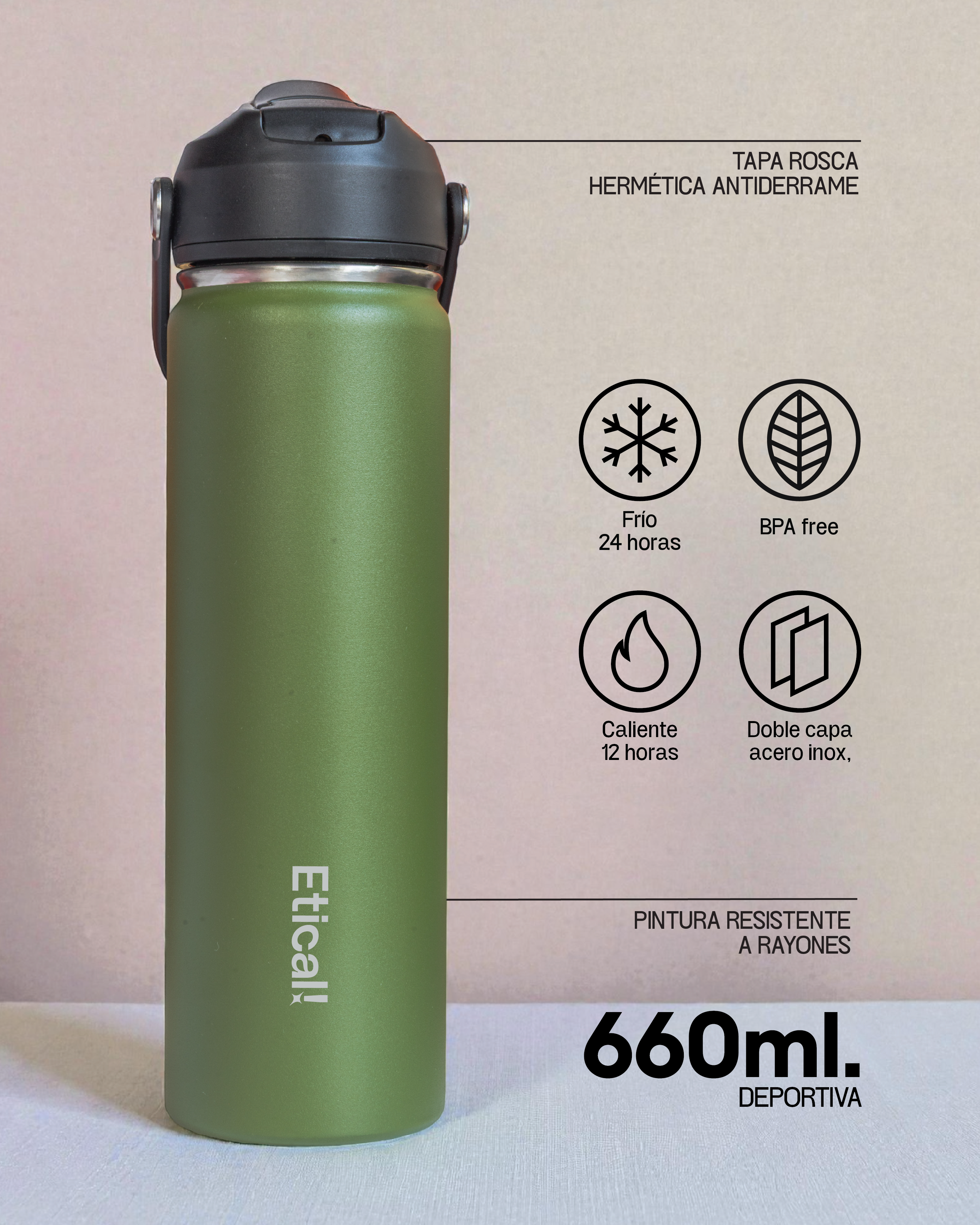 Etical Sport Bottle 660ml Verde Olivo
