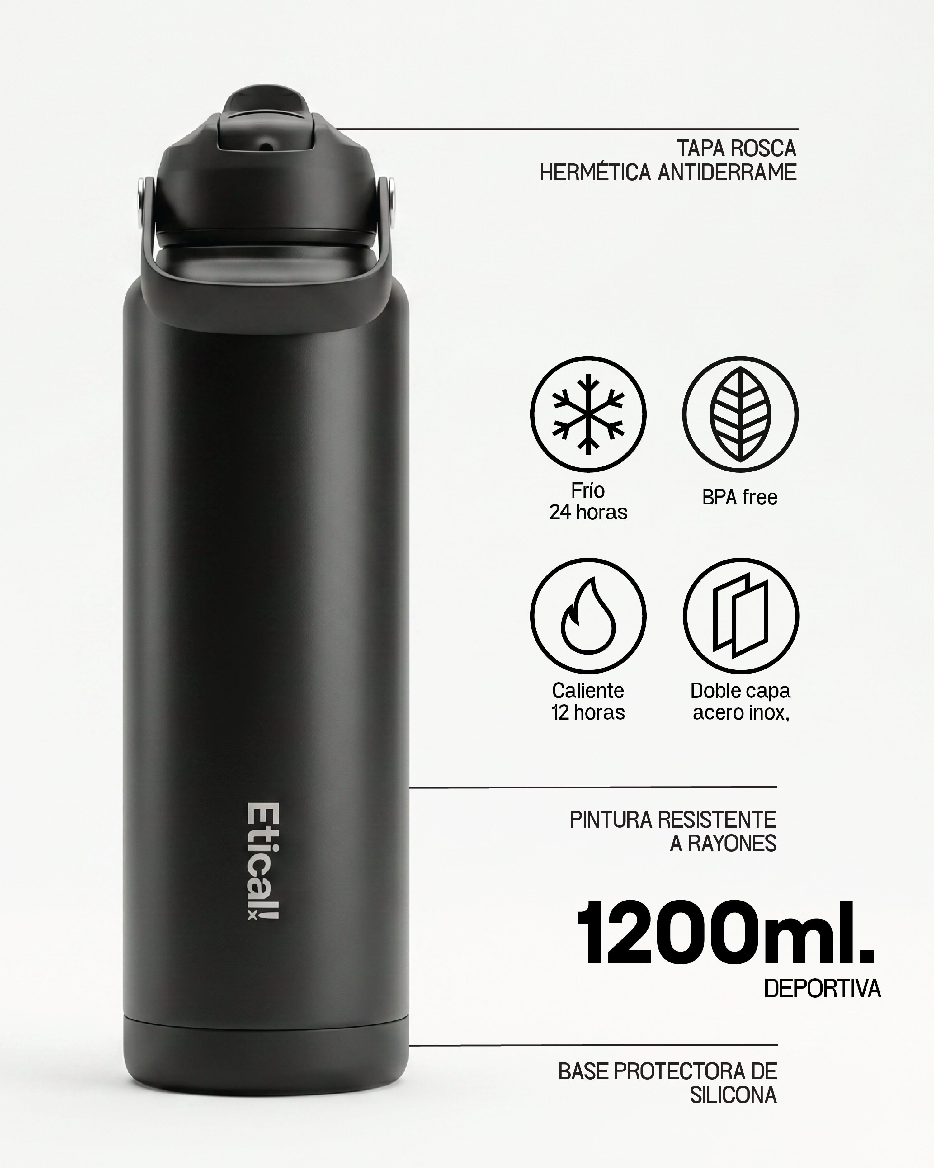 Etical Sport MegaBottle 1200ml Negro Ebony