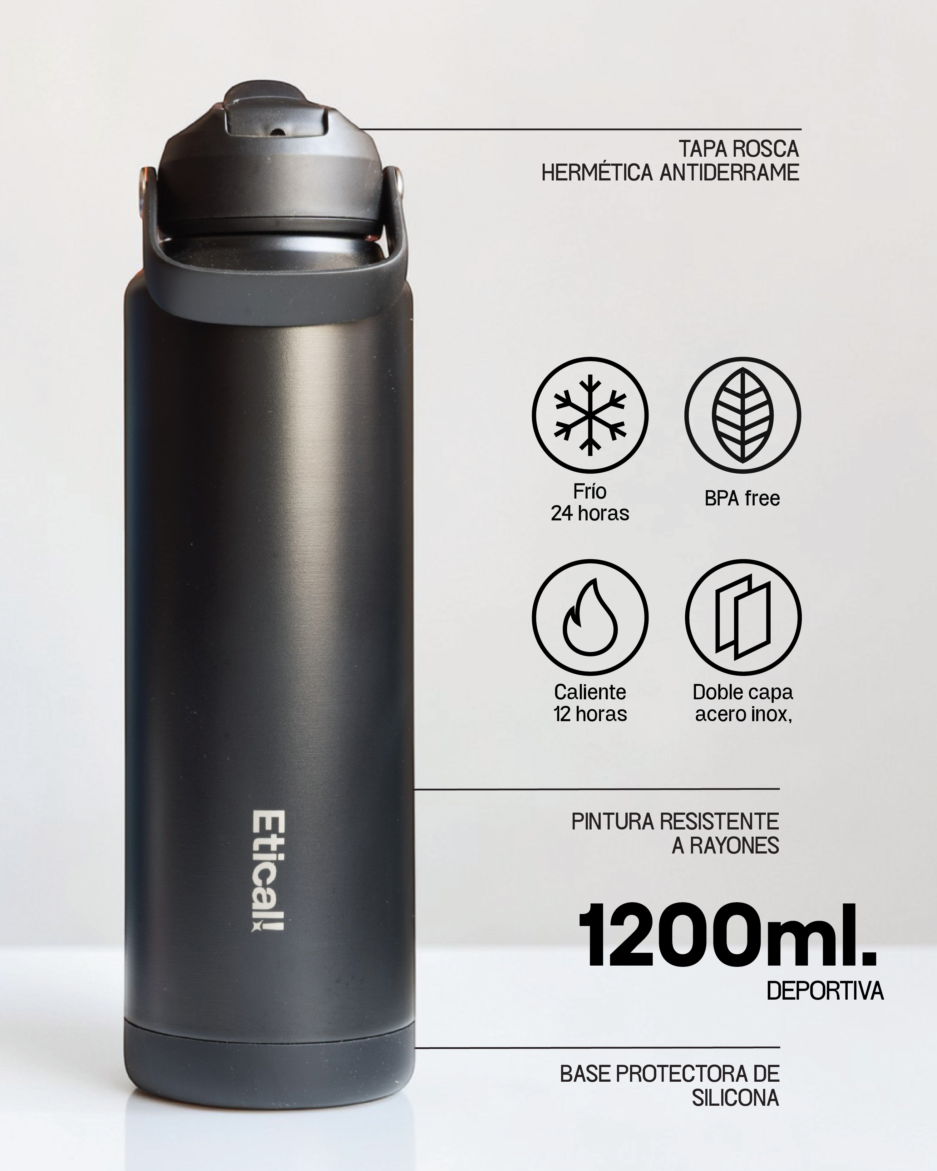 Etical Sport MegaBottle 1200ml Negro Ebony