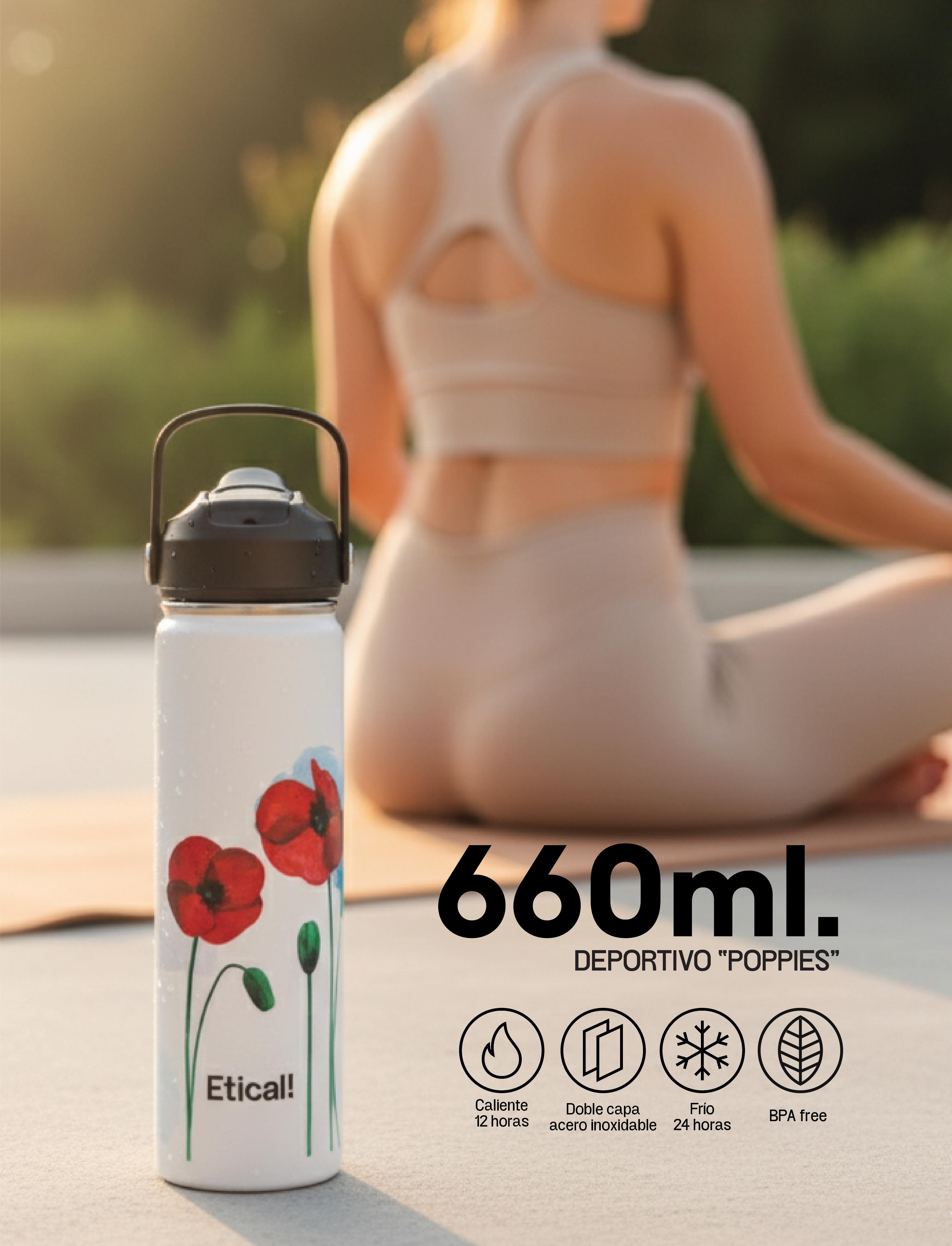 Etical Sport Bottle 660ml Blanco Artic "Poppies"