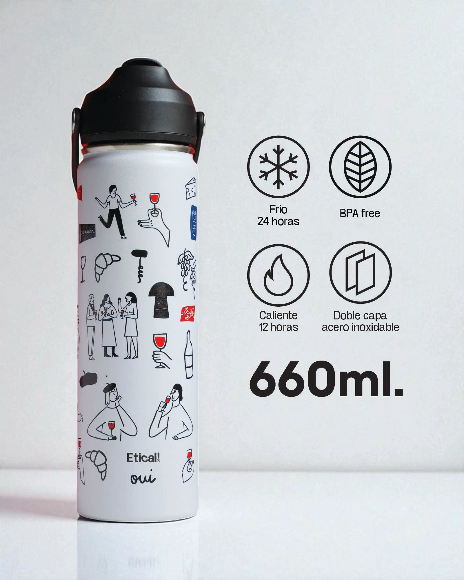 Etical Sport Bottle 660ml Blanco Artic "Très jolie"
