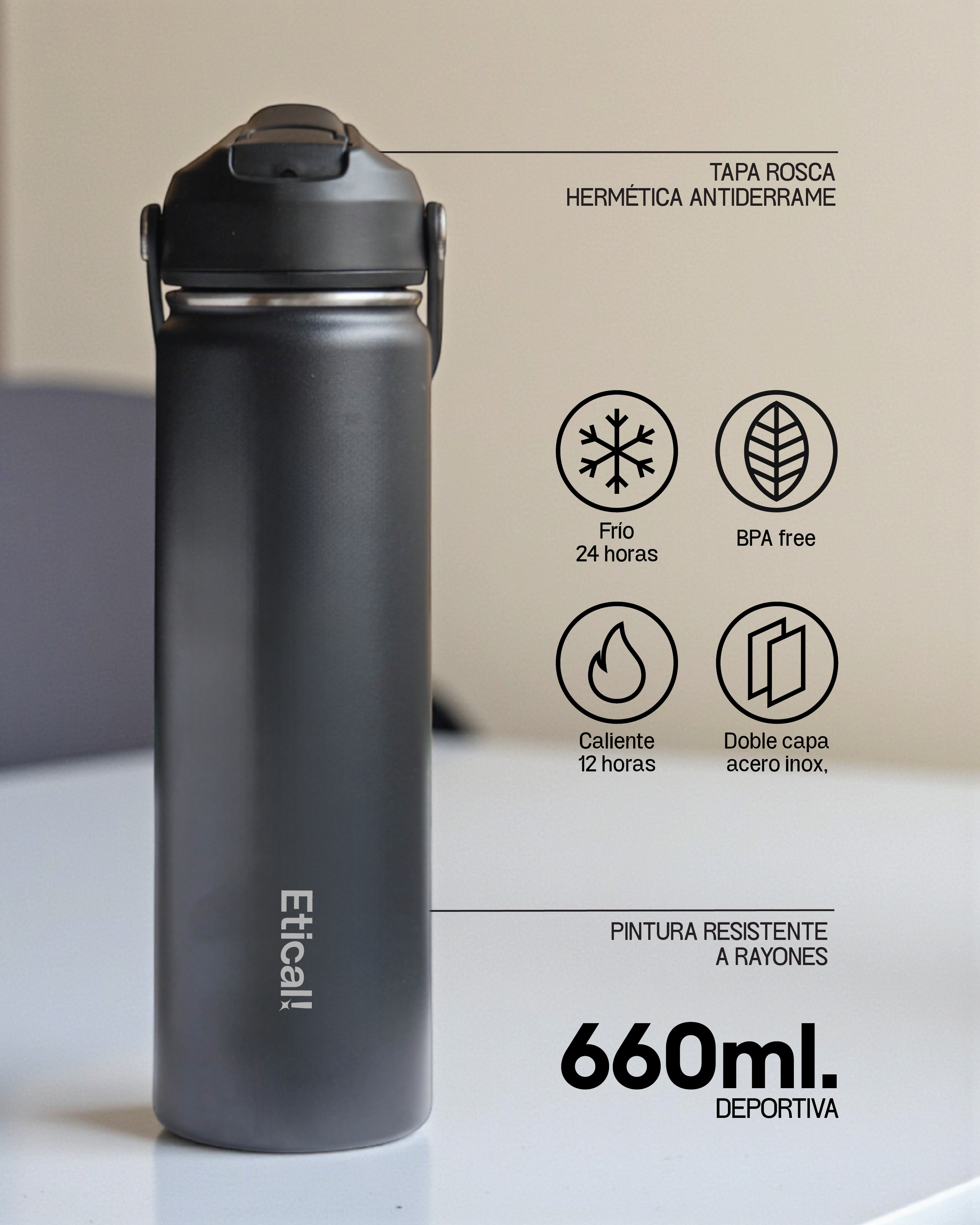 Etical Sport Bottle 660ml Ebony