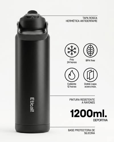 Etical Sport MegaBottle 1200ml Negro Ebony