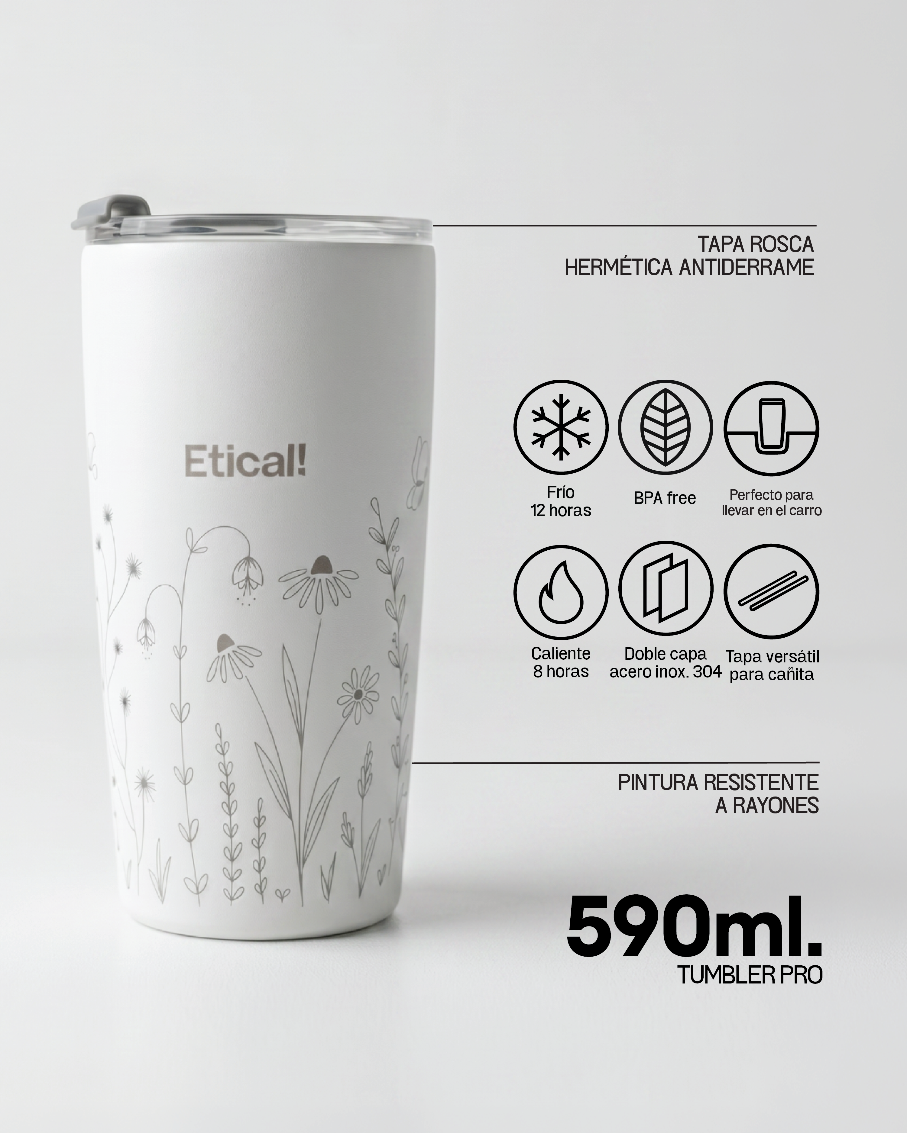 Tumbler PRO 590ml - Colección Jardín BLANCO