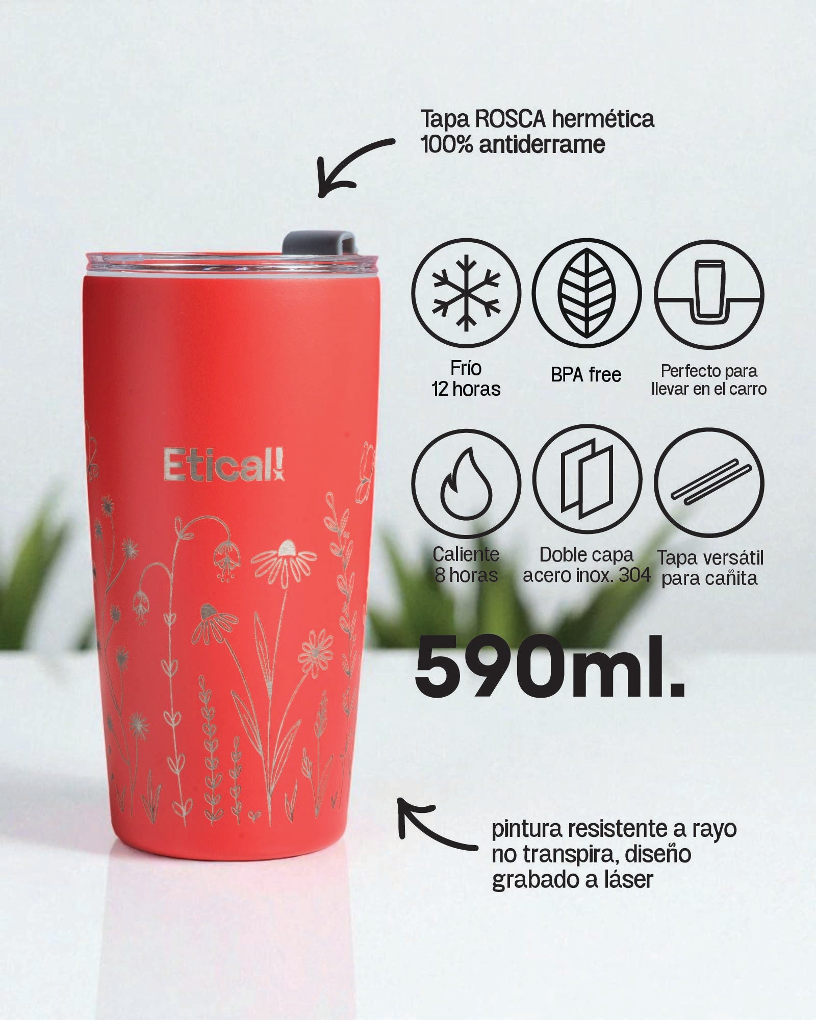 Tumbler PRO 590ml - Colección Jardín ROJO
