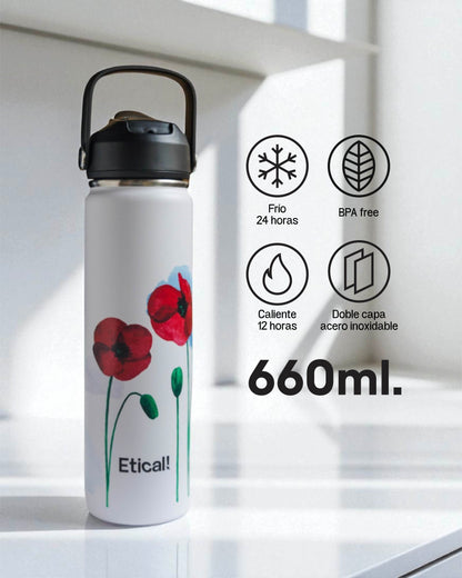 Etical Sport Bottle 660ml Blanco Artic &quot;Poppies&quot;