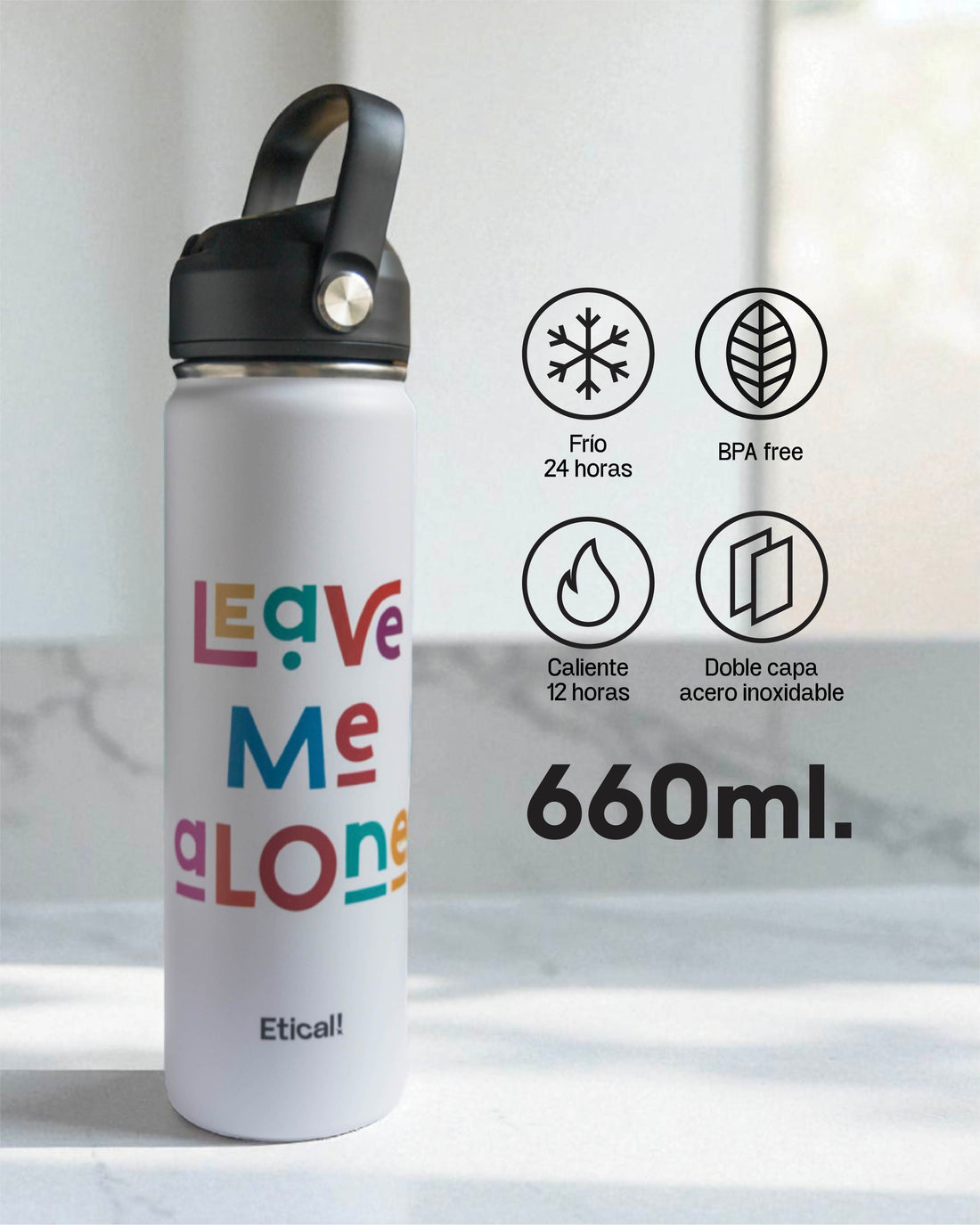 Etical Sport Bottle 660ml Blanco Artic &quot;Leave me alone&quot;