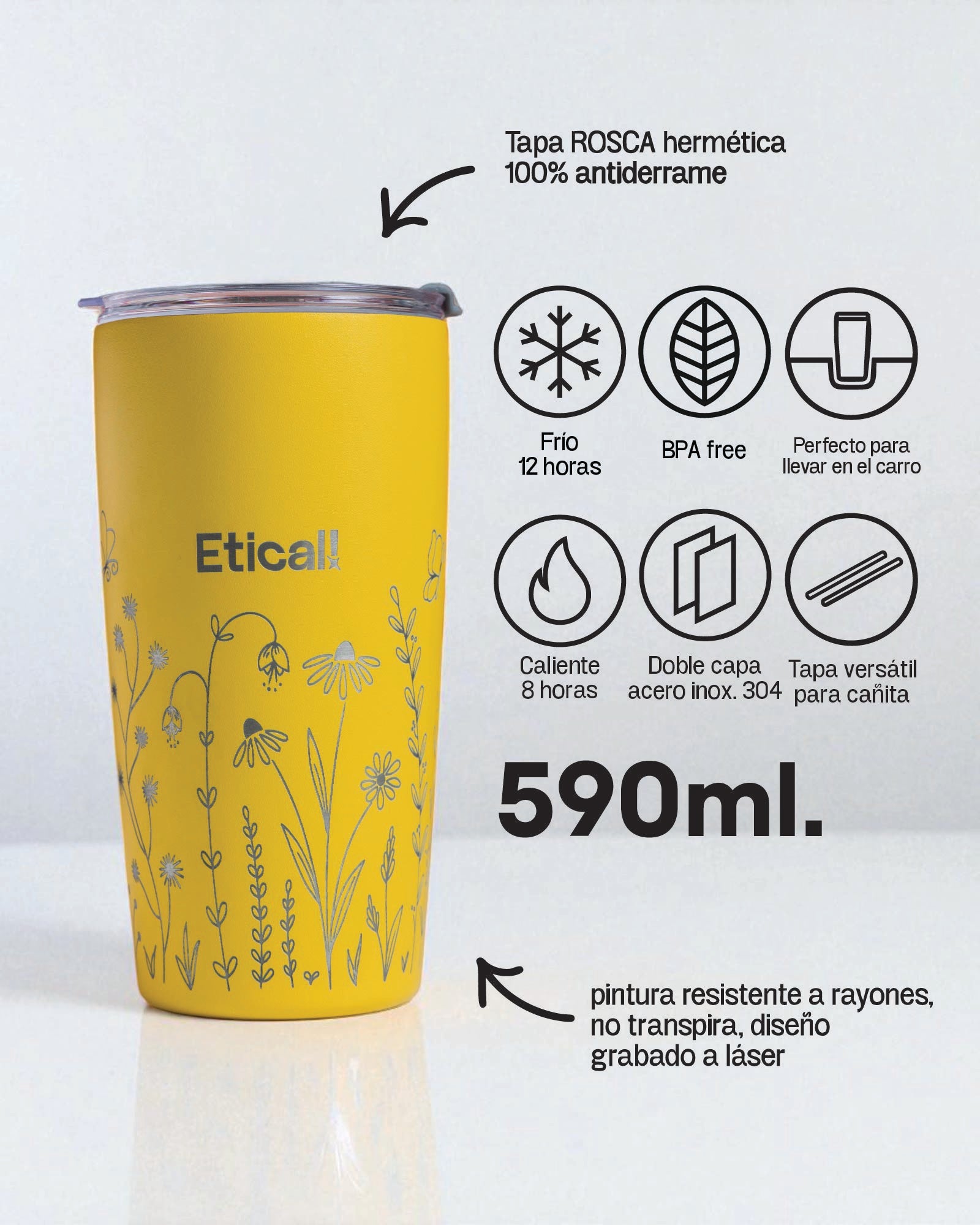 Tumbler PRO 590ml - Colección Jardín AMARILLO