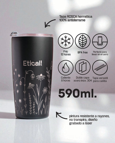 Tumbler PRO 590ml - Colección Jardín NEGRO